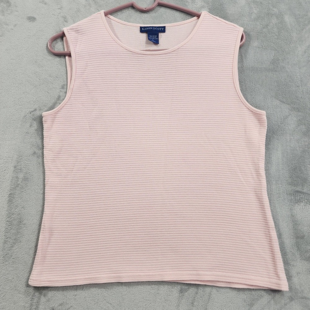 Vintage Karen Scott‎ Top Womens L Pink Waffle Knit Sleeveless Tank Casual Summer